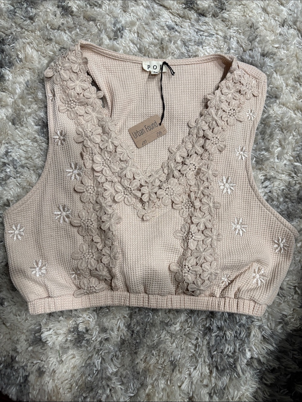 POL Blush Pink Floral Crochet Tank
